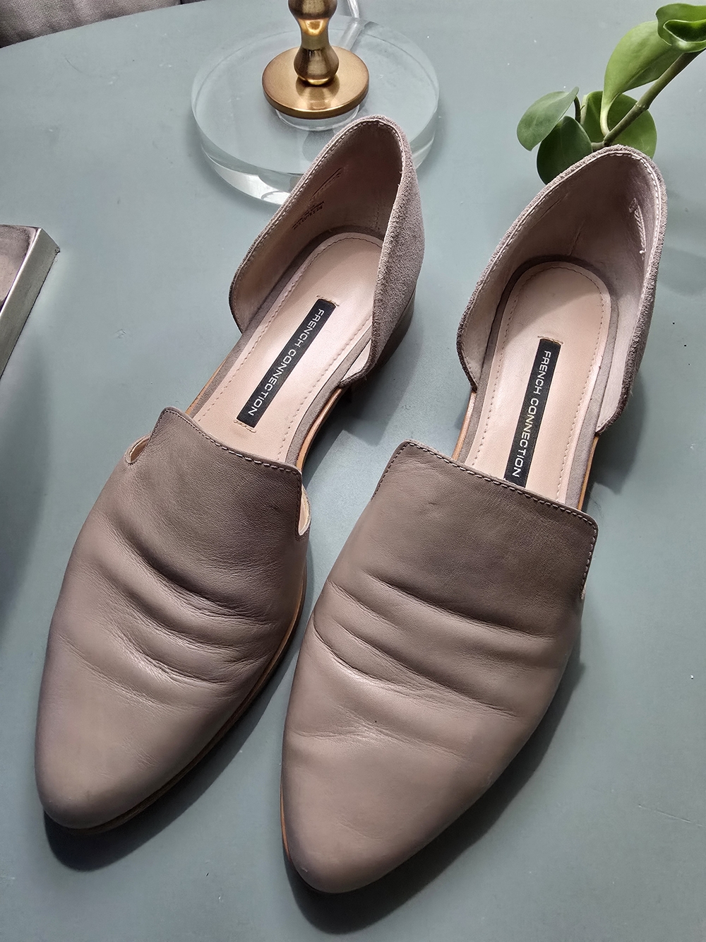 French Connection Taupe D'Orsay Leather Flats